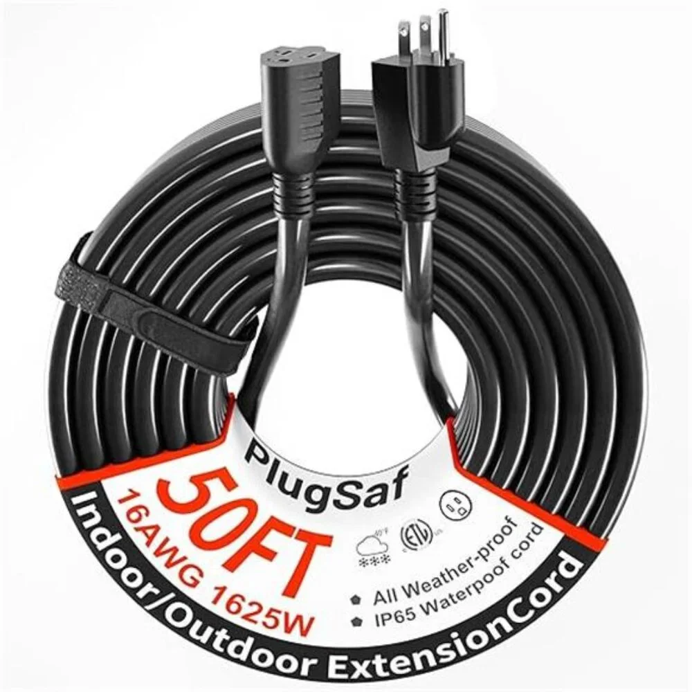 Black Outdoor Extension Cord 50 ft 16/3 Gauge Waterproof,Cold Weatherproof -58°F